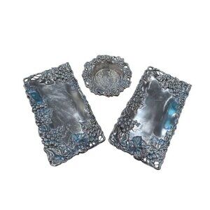1990s Arthur Court Grape Motif Bread Trays & Wine Coaster Set